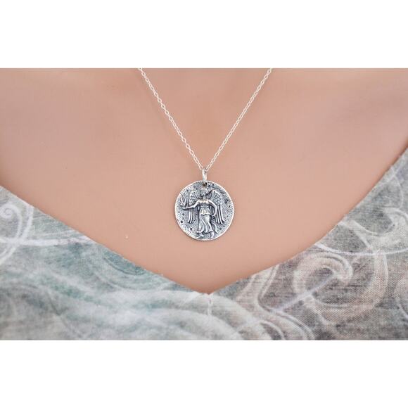 Sterling Silver Ancient Angel Coin Charm Necklace - Picture 2 of 6